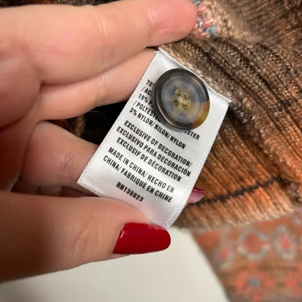 Cleo + Wolf Multicolor cropped fuzzy Knit Cardigan Sweater women’s size large - Picture 6 of 8